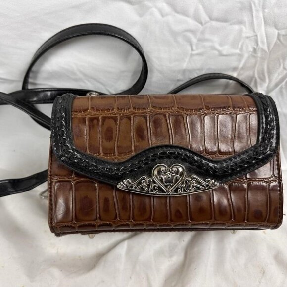 BOGO BRIGHTON super cute little croc embossed Brown cross body silver hardware - Picture 1 of 5